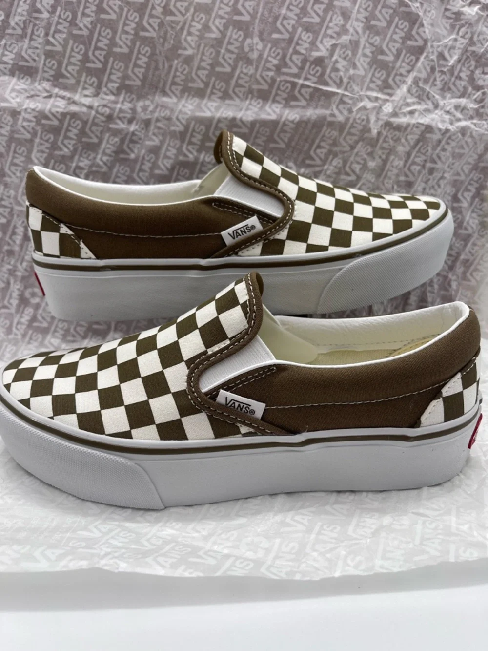 Vans Slip-On Platform Sneakers Checkerboard Sepia Brown VN00018E0E0 New
